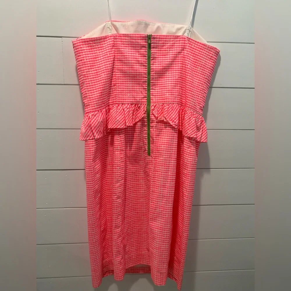 Lilly Pulitzer, size 8 hot pink gingham pencil dress, with cute ruffle detail. - Picture 5 of 12
